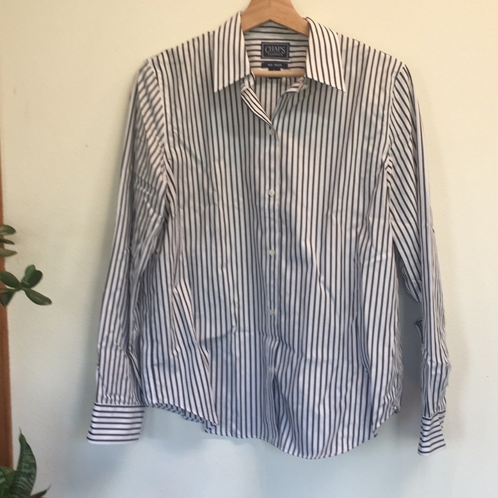 Black and white striped button down